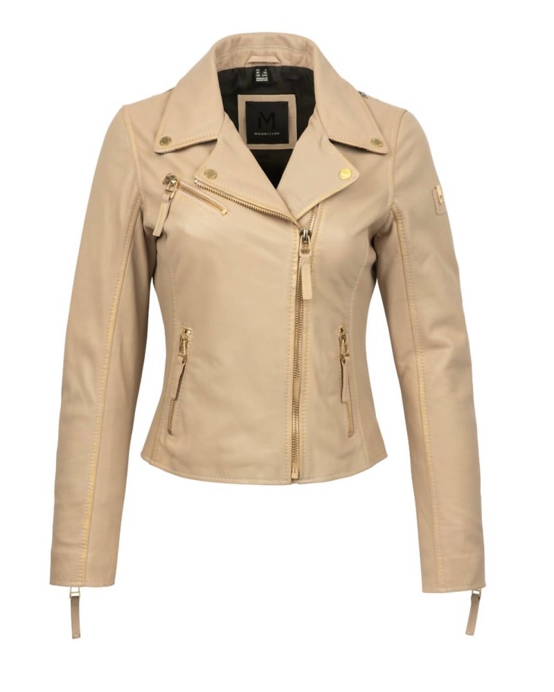 Front of a size L Christy Lamb Leather Jacket in Marble in Marble by MAURITIUS. | dia_product_style_image_id:363315